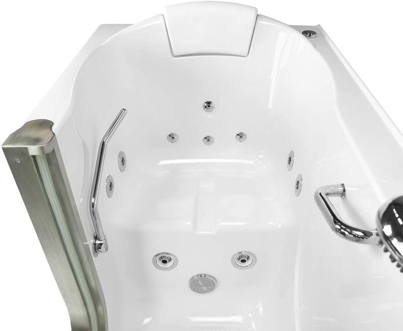 Ella's Bubbles HH3058-HB Deluxe 30"x 55" Hydro Massage Acrylic Walk-in Bathtub with Heated Seat, Right Inward Swing Door, Ella 5pc. Fast-Fill Faucet, Dual 2" Drains, 30x55x38, White 5