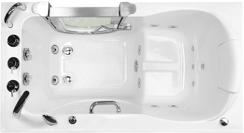 Ella's Bubbles HH3058 Ella Deluxe 30" x 52" Hydro Massage and Heated Seat Acrylic Walk-in Tub, Thermostatic Faucet, Dual 2" Drains, 30"x 55", White 2