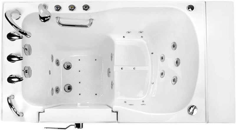 Ella's Bubbles OA3252D-HB-L Monaco Air and Hydro Massage Acrylic Walk-In Bathtub with Left Outward Swing Door, Ella 5pc. Fast-Fill Faucet, Dual 2" Drains, 32" x 52" x 43", White 2