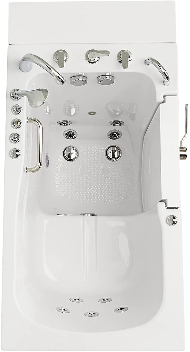 Ella's Bubbles OA3052DH-HB-R-D Capri Air and Hydro Massage Acrylic Walk-in Bathtub, Outward Swing Door, Thermostatic Faucet, Digital Control, Heated Seat, Dual 2" Drains, 30"x52", White 6