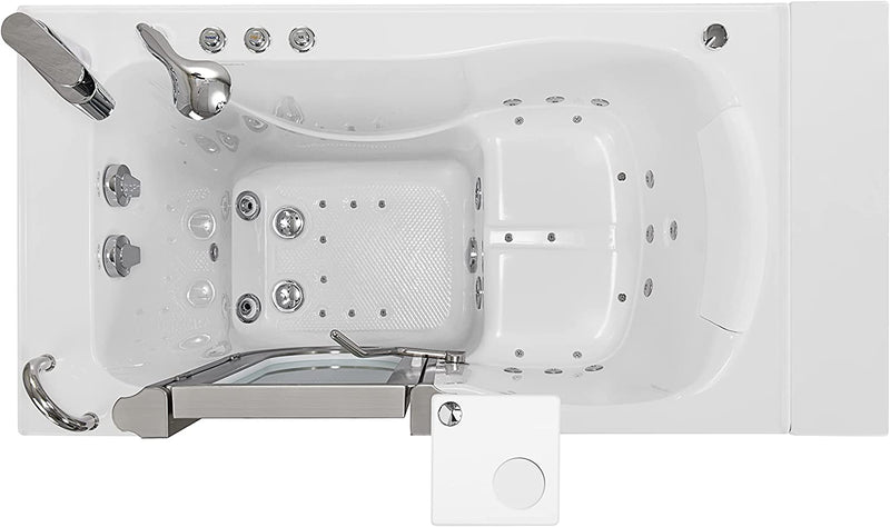 Ella Peitite 28"x52" Acrylic Air and Hydro Massage and Heated Seat Walk-In Bathtub with Left Inward Swing Door, 2 Piece Fast Fill Faucet, 2" Dual Drain 2