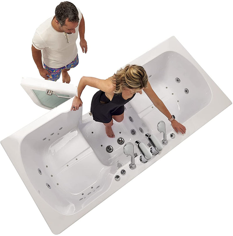 Ella's Bubbles O2SA3680TF Big4Two 36" x 80" Triple Massage Two Seat Acrylic Walk-In Bathtub with Ella 5pc. Fast-Fill Faucet Set, Outward Swing Door, Dual 2" Drains, White 2