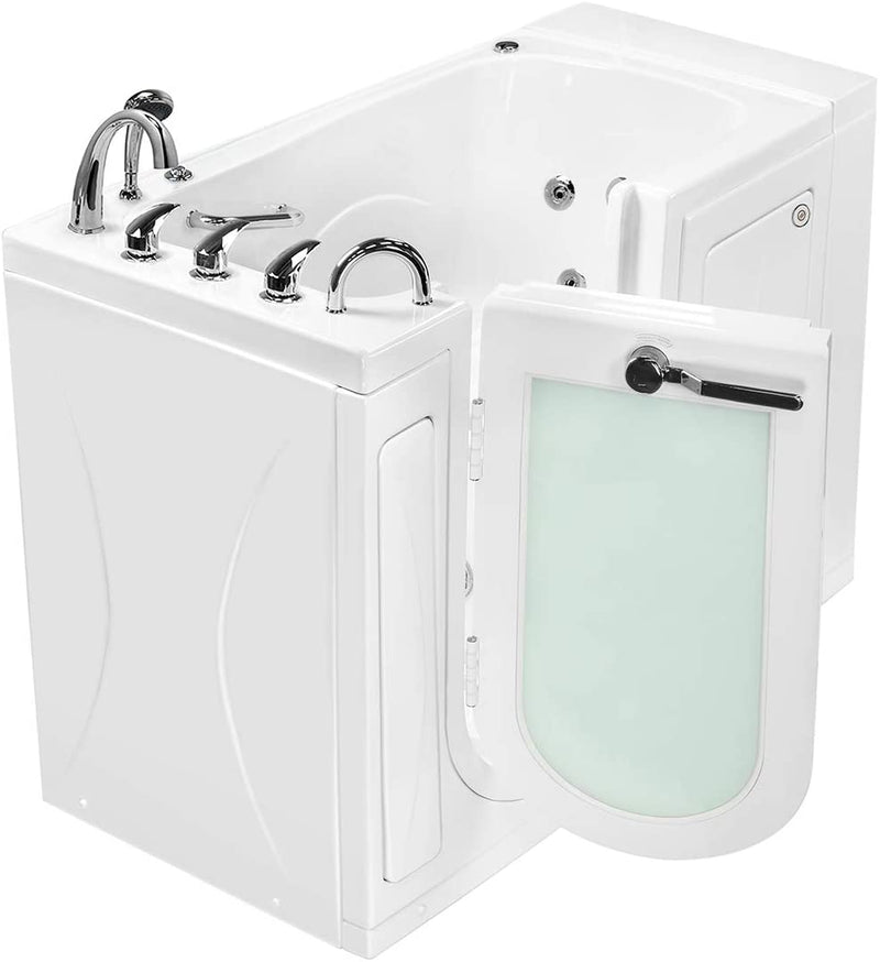Ella's Bubbles OA3052HH-HB-L Capri Hydro Massage Acrylic Walk-In Bathtub, Left Outswing Door, Ella 5pc. Fast-Fill Faucet, Heated Seat, Dual 2" Drains, 30"x 52", White