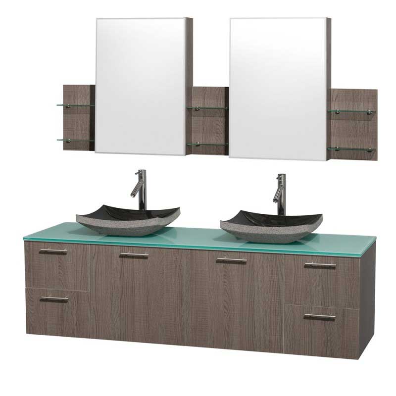 Wyndham Collection Amare 72" Wall-Mounted Double Bathroom Vanity Set with Vessel Sinks - Gray Oak WC-R4100-72-GROAK-DBL 5