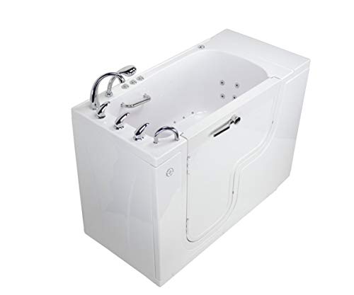 Ella's Bubbles OLA3252D-L-hHB-D Transfer32 Air and Hydro Massage and Heated Seat, Digital Control Walk-In Bathtub with Left Outward Swing Door, Ella 5pc. Fast-Fill Faucet, Dual 2" Drains, White