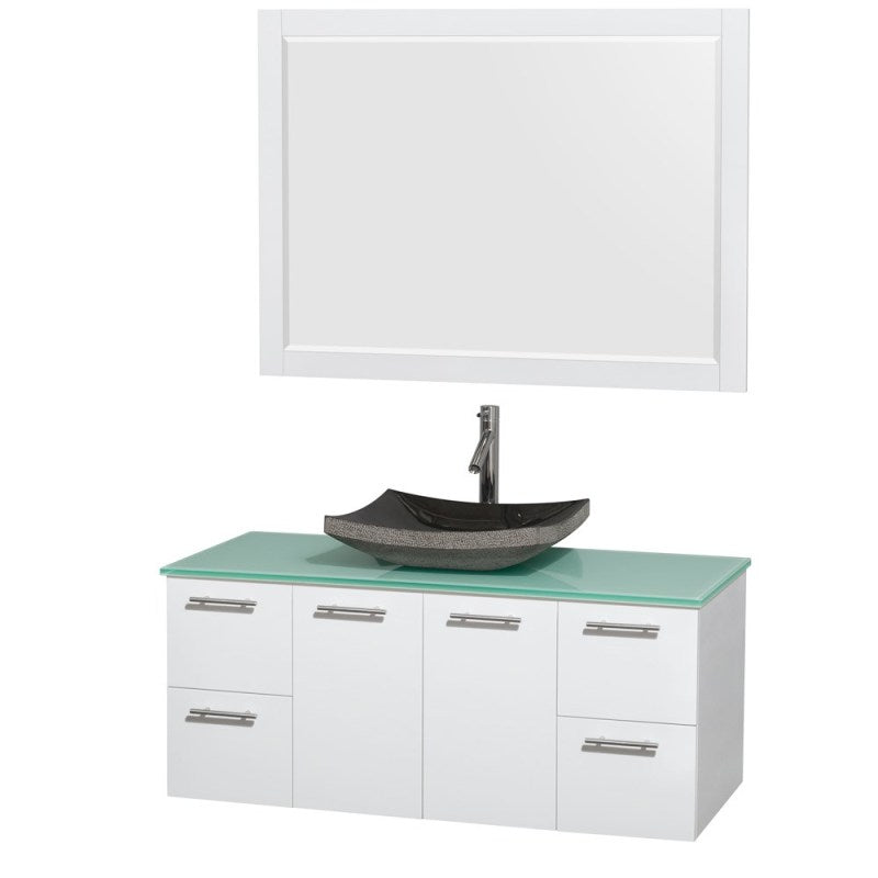 Wyndham Collection Amare 48" Wall-Mounted Bathroom Vanity Set with Vessel Sink - Glossy White WC-R4100-48-WHT 5