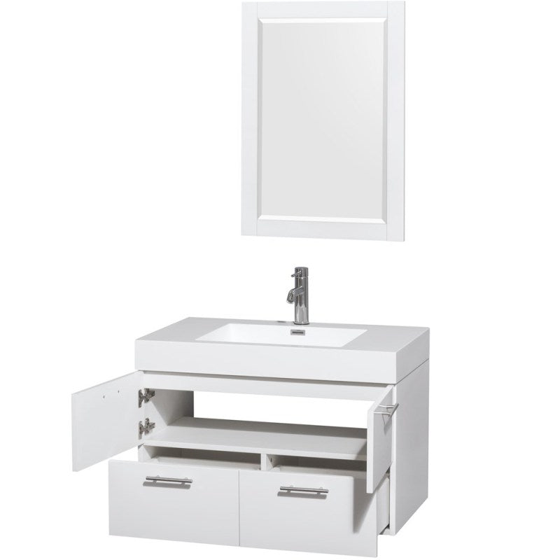 Wyndham Collection Amare 36" Single Bathroom Vanity in Glossy White, Acrylic Resin Countertop, Integrated Sink, and 24" Mirror WCR410036SGWARINTM24 2