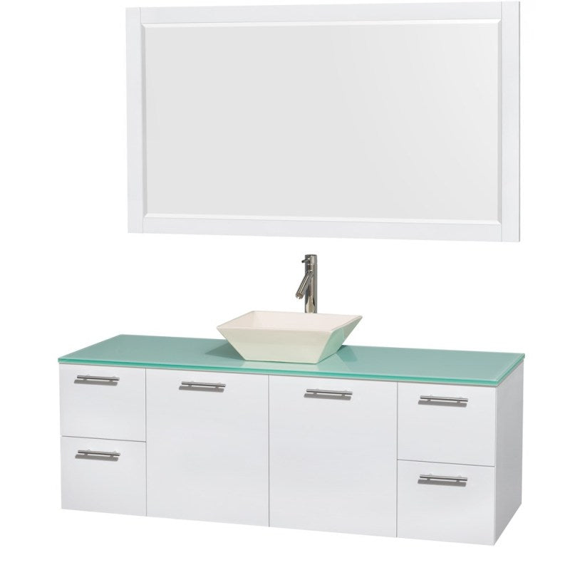 Wyndham Collection Amare 60" Wall-Mounted Single Bathroom Vanity Set with Vessel Sink - Glossy White WC-R4100-60-WHT-SGL 5