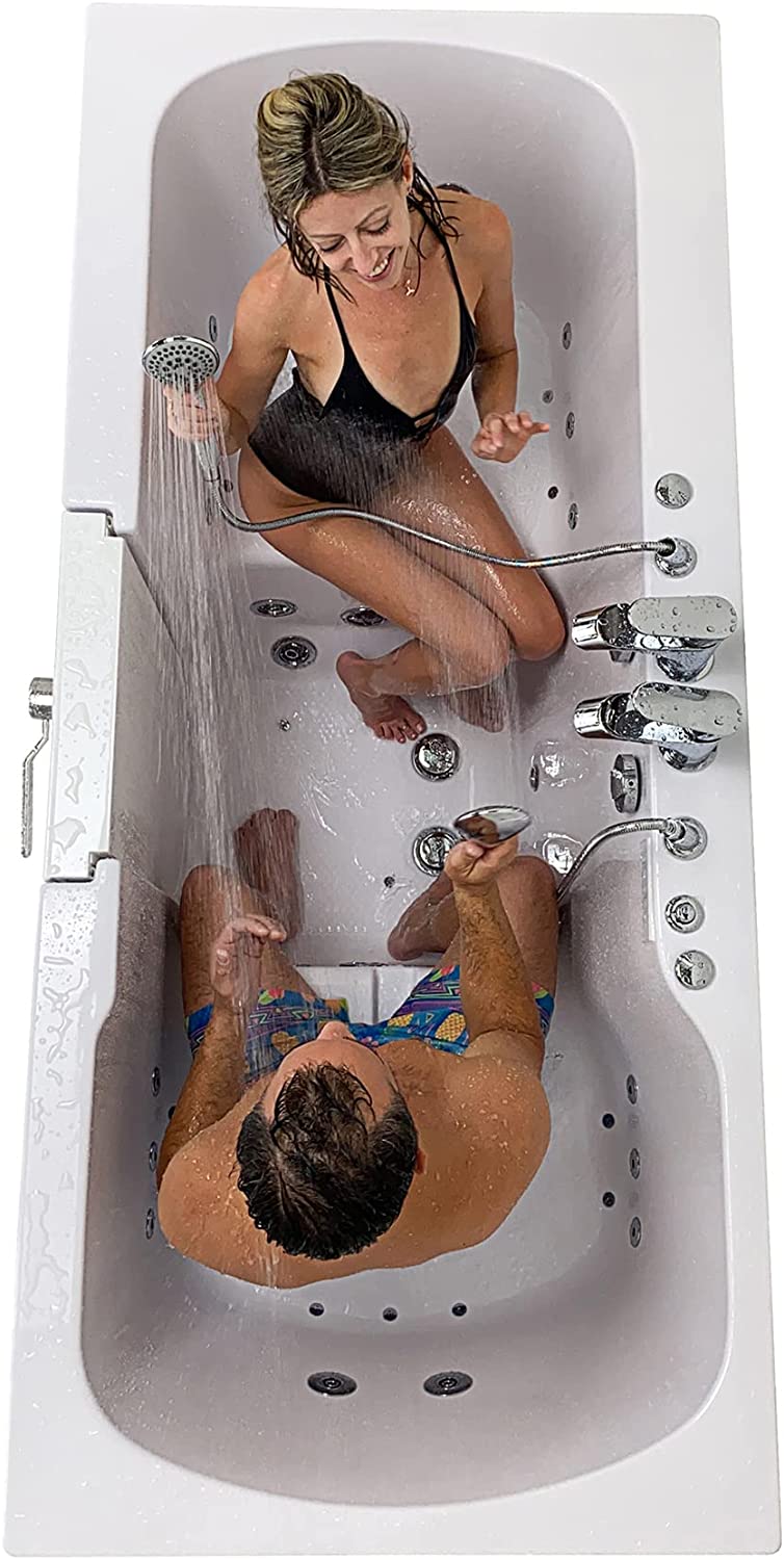 Ella's Bubbles O2SA3680TFH Big4Two 36" x 80" Triple Massage Two Seat Acrylic Walk-in Bathtub with Ella 5pc. Fast-Fill Faucet Set, Outward Swing Door, Dual 2" Drains, 36"x 80", White 7