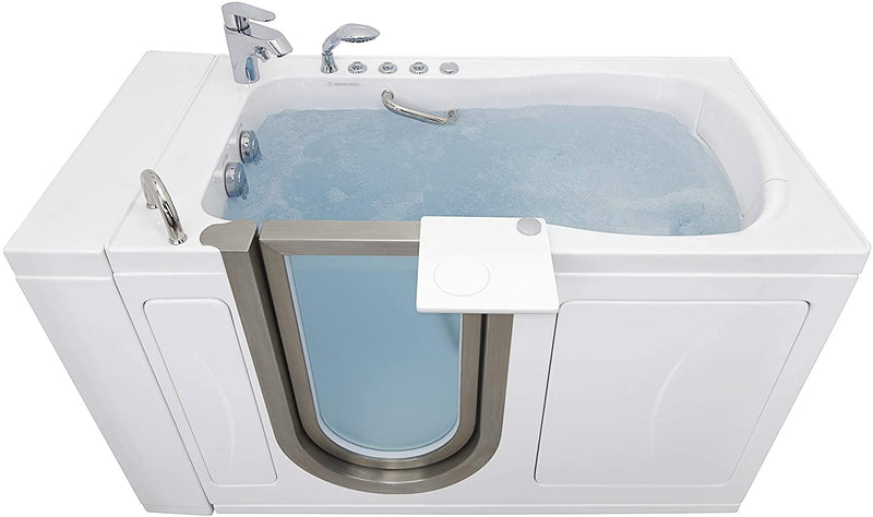 Royal Acrylic Hydro Massage+Heated Seat Walk-In Tub, Inward Swing Door, 2 Piece Fast Fill Faucet, Left 2" Dual Drain