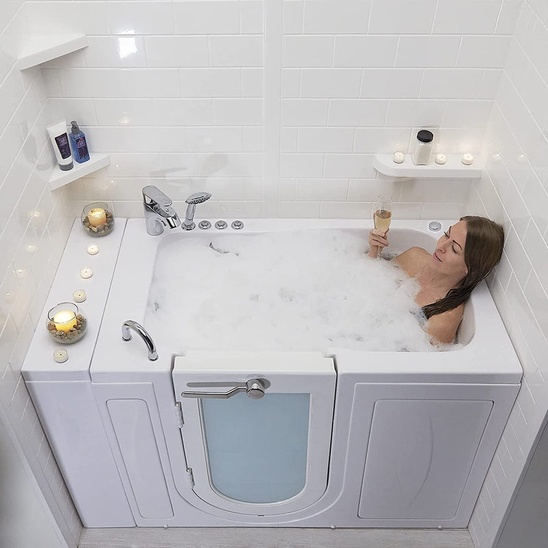 Ellas Bubbles Monaco 32x52 Acrylic Air and Hydro Massage Walk-In Bathtub with Left Outward Swing Door, 2 Piece Fast Fill Faucet, 2" Dual Drain (Dual 2 Piece Faucet Left),White