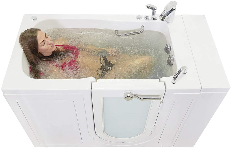 Ellas Bubbles Capri 30"x52" Acrylic Hydro Massage Walk-In Tub, Outward Swing Door, 2 Piece Fast Fill Faucet, Right 2" Dual Drains, White, OA3052H2PR