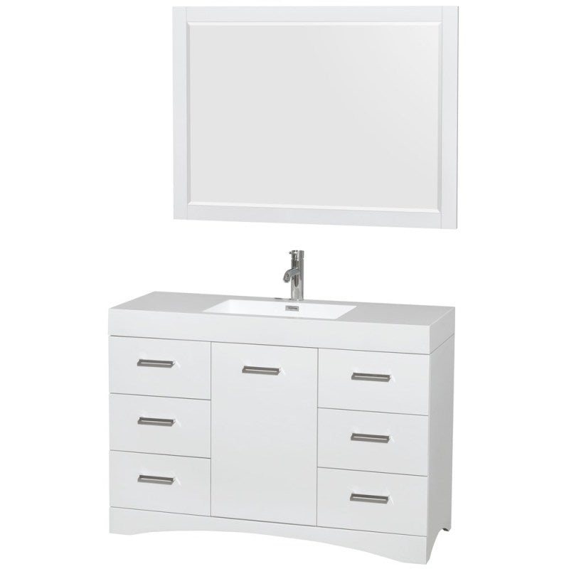 Wyndham Collection Delray 48" Bathroom Vanity Set With Integrated Sink - Glossy White, 46" Mirror Included WCR440048SGWARINTM46