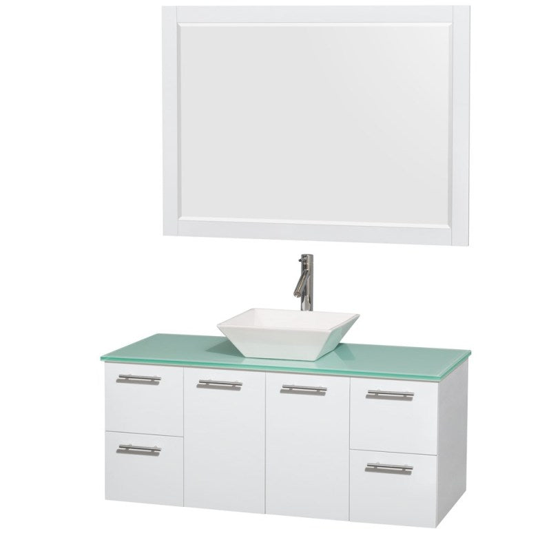 Wyndham Collection Amare 48" Wall-Mounted Bathroom Vanity Set with Vessel Sink - Glossy White WC-R4100-48-WHT