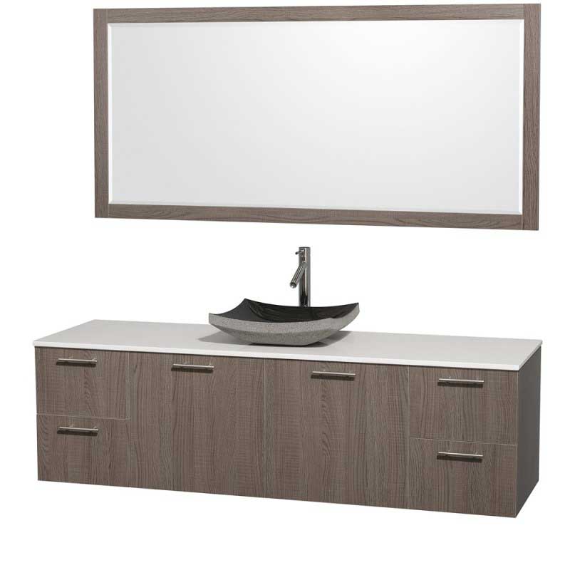 Wyndham Collection Amare 72" Wall-Mounted Single Bathroom Vanity Set with Vessel Sink - Gray Oak WC-R4100-72-GROAK-SGL 3