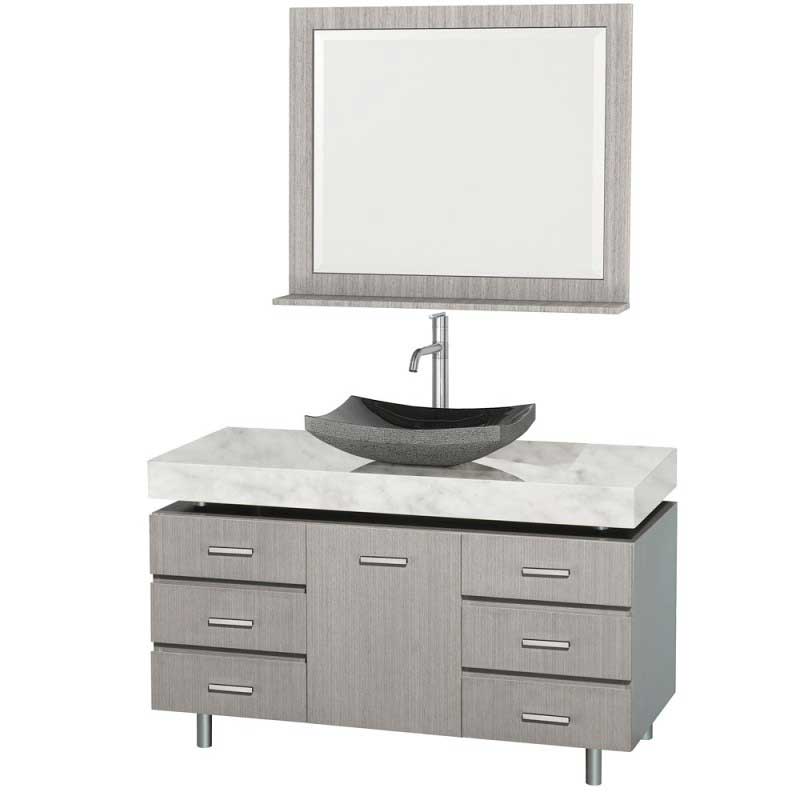 Wyndham Collection Malibu 48" Bathroom Vanity Set - Gray Oak Finish with White Carrera Marble Counter and Handles WC-CG3000H-48-GROAK-WHTCAR 2
