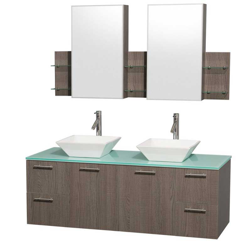 Wyndham Collection Amare 60" Wall-Mounted Double Bathroom Vanity Set with Vessel Sinks - Gray Oak WC-R4100-60-GROAK-DBL