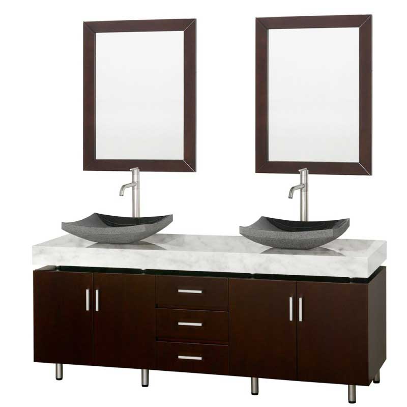 Wyndham Collection Malibu 72" Double Bathroom Vanity Set - Espresso Finish with White Carrera Marble Counter and Handles WC-CG3000H-72-ESP-WHTCAR 5