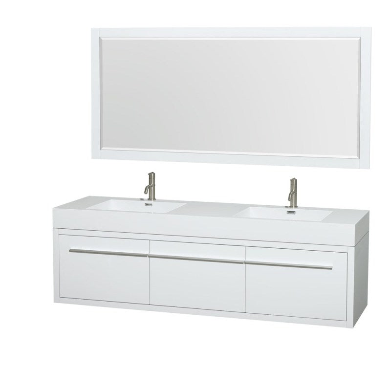 Wyndham Collection Axa 72" Wall-Mounted Bathroom Vanity Set With Integrated Sinks - Glossy White WC-R4300-72-VAN-WHT
