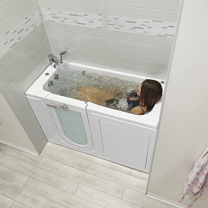 Ella's Bubbles OA2660H-L Lounger Hydro Massage Acrylic Walk-in Bathtub, Left Outward Swing Door, Thermostatic Faucet, Dual 2" Drains, 5', White 10