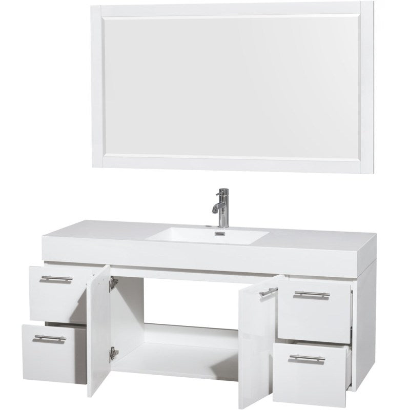 Wyndham Collection Amare 60" Single Bathroom Vanity in Glossy White, Acrylic Resin Countertop, Integrated Sink, and 58" Mirror WCR410060SGWARINTM58 2