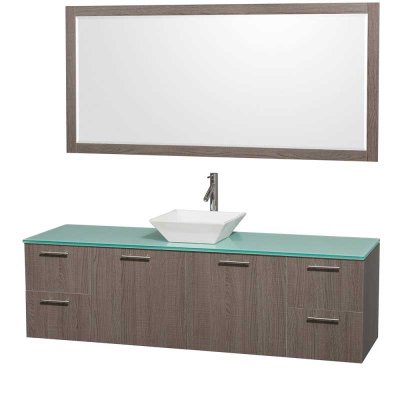 Wyndham Collection Amare 72" Wall-Mounted Single Bathroom Vanity Set with Vessel Sink - Gray Oak WC-R4100-72-GROAK-SGL 2