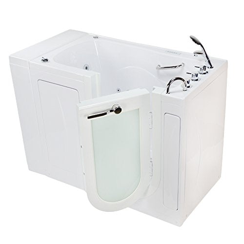 Ella's Bubbles OA3252D-R Monaco Air and Hydro Massage Acrylic Walk-In Bathtub with Right Outward Swing Door, Thermostatic Faucet, Dual 2" Drains, 32" x 52" x 43", White