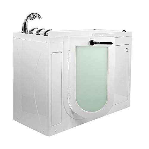 Ella's Bubbles OA2660HM-L-HB Lounger Hydro Massage and Microbubble Walk-In Bathtub with Left Outward Swing Door, Ella 5pc. Fast-Fill Faucet, Dual 2" Drains, 27" x 60" x 43", White