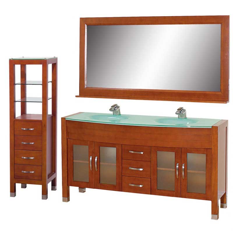 Wyndham Collection Daytona 63" Double Bathroom Vanity Set - Cherry w/ Drawers & Cabinet WC-A-W2200-63-CH-SET