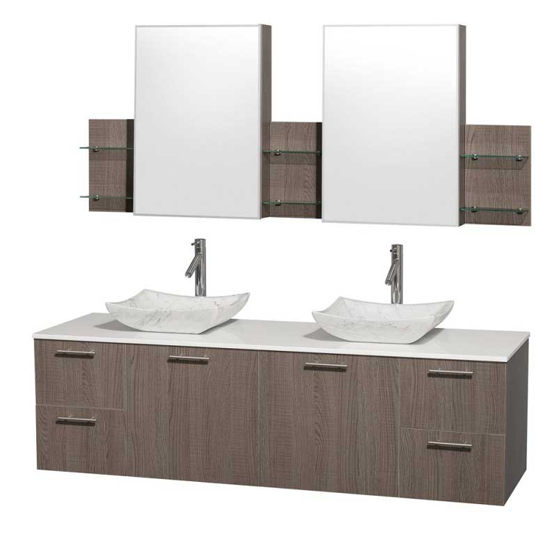 Wyndham Collection Amare 72" Wall-Mounted Double Bathroom Vanity Set with Vessel Sinks - Gray Oak WC-R4100-72-GROAK-DBL