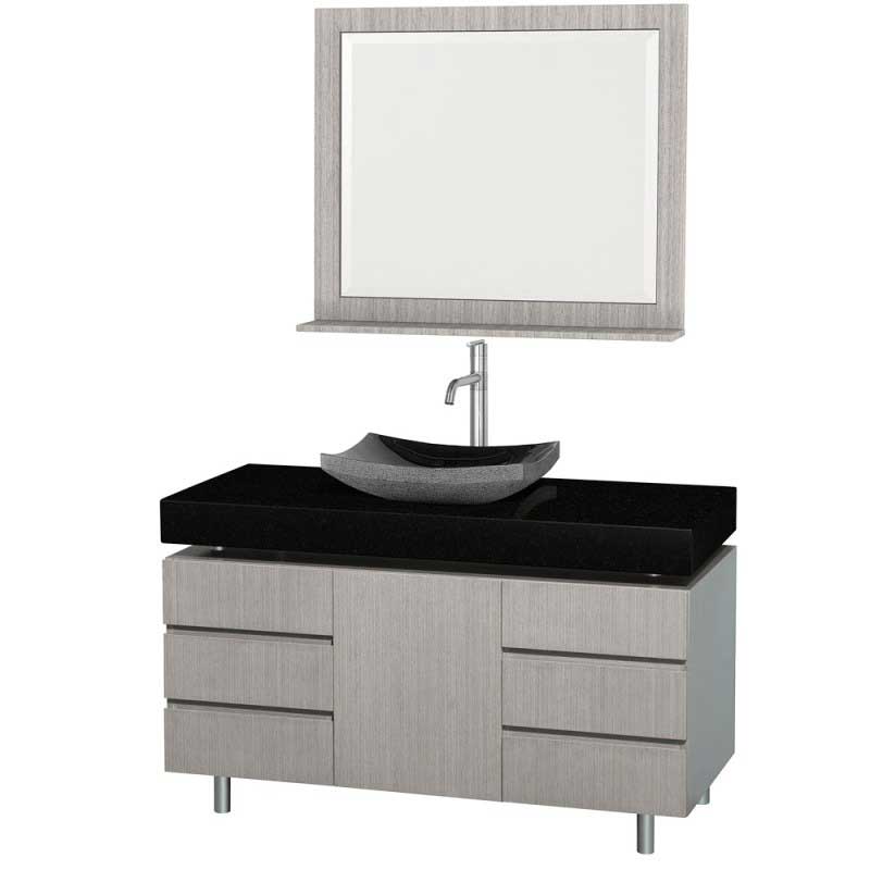 Wyndham Collection Malibu 48" Bathroom Vanity Set - Gray Oak Finish with Black Absolute Granite Counter and Black Granite Sink WC-CG3000-48-GROAK-BLK-GR