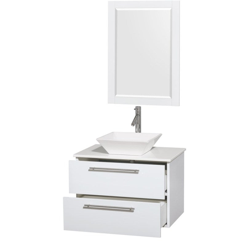 Wyndham Collection Amare 30" Wall-Mounted Bathroom Vanity Set with Vessel Sink - Glossy White WC-R4100-30-WHT 3