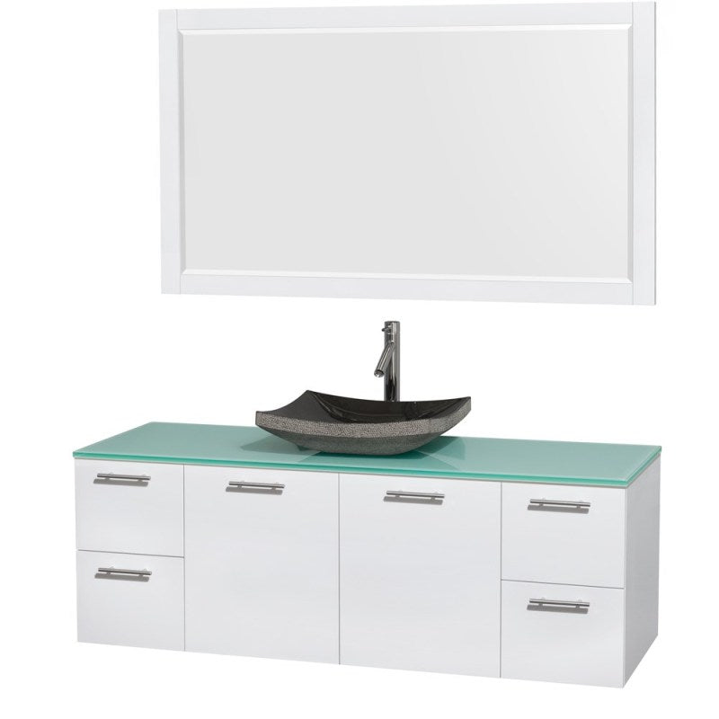 Wyndham Collection Amare 60" Wall-Mounted Single Bathroom Vanity Set with Vessel Sink - Glossy White WC-R4100-60-WHT-SGL 6