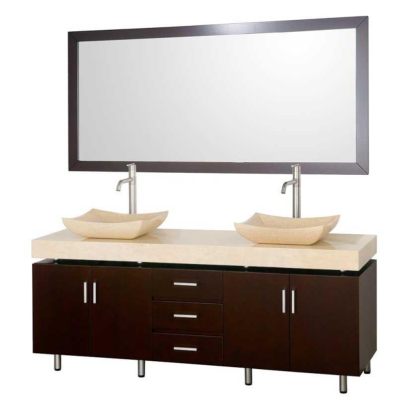 Wyndham Collection Malibu 72" Double Bathroom Vanity Set - Espresso Finish with Ivory Marble Counter and Handles WC-CG3000H-72-ESP-IVO 2