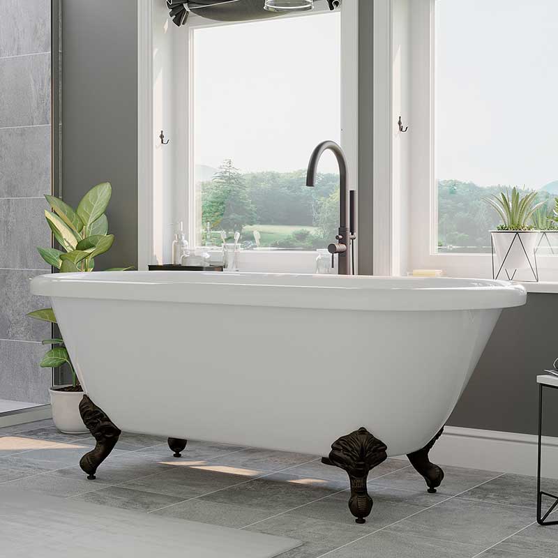 Cambridge Plumbing Acrylic Double Ended Clawfoot Bathtub 70" X 30" with no Faucet Drillings and Complete Oil Rubbed Bronze Plumbing Package
