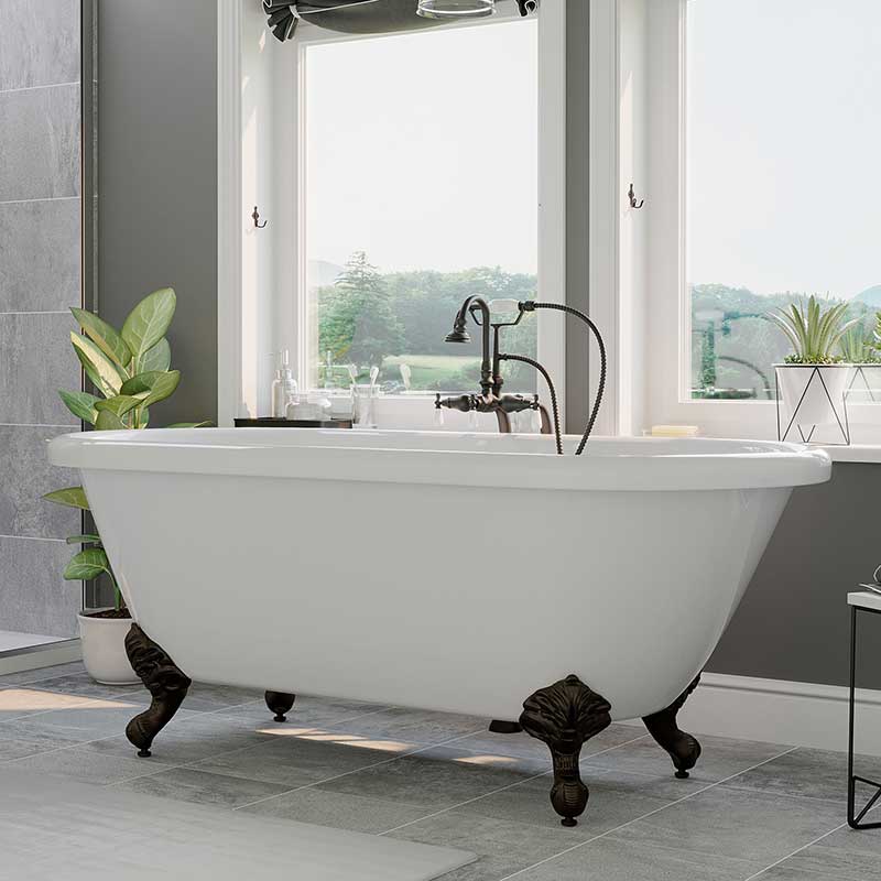 Cambridge Plumbing Acrylic Double Ended Clawfoot Bathtub 70" X 30" with no Faucet Drillings and Complete Oil Rubbed Bronze Plumbing Package