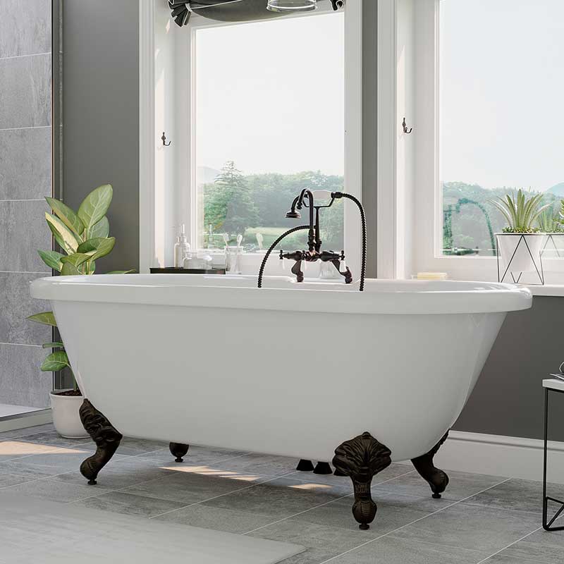 Cambridge Plumbing Acrylic Double Ended Clawfoot Bathtub 70" X 30" with 7" Deck Mount Faucet Drillings and complete Oil Rubbed Bronze Plumbing Package