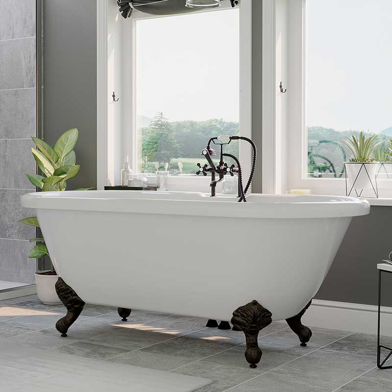 Cambridge Plumbing Acrylic Double Ended Clawfoot Bathtub 70" X 30" with 7" Deck Mount Faucet Drillings and Oil Rubbed Bronze Feet