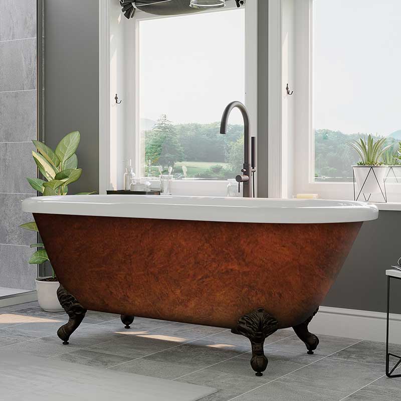 Cambridge Plumbing Acrylic Slipper Clawfoot Bathtub 70”x30" Faux Copper Bronze Finish on Exterior with No Deck Faucet Drillings and Oil Rubbed Bronze Feet