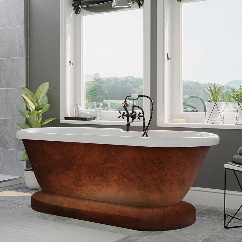 Cambridge Plumbing Acrylic double ended tub on a Pedestal with deck holes and copper bronze paint.