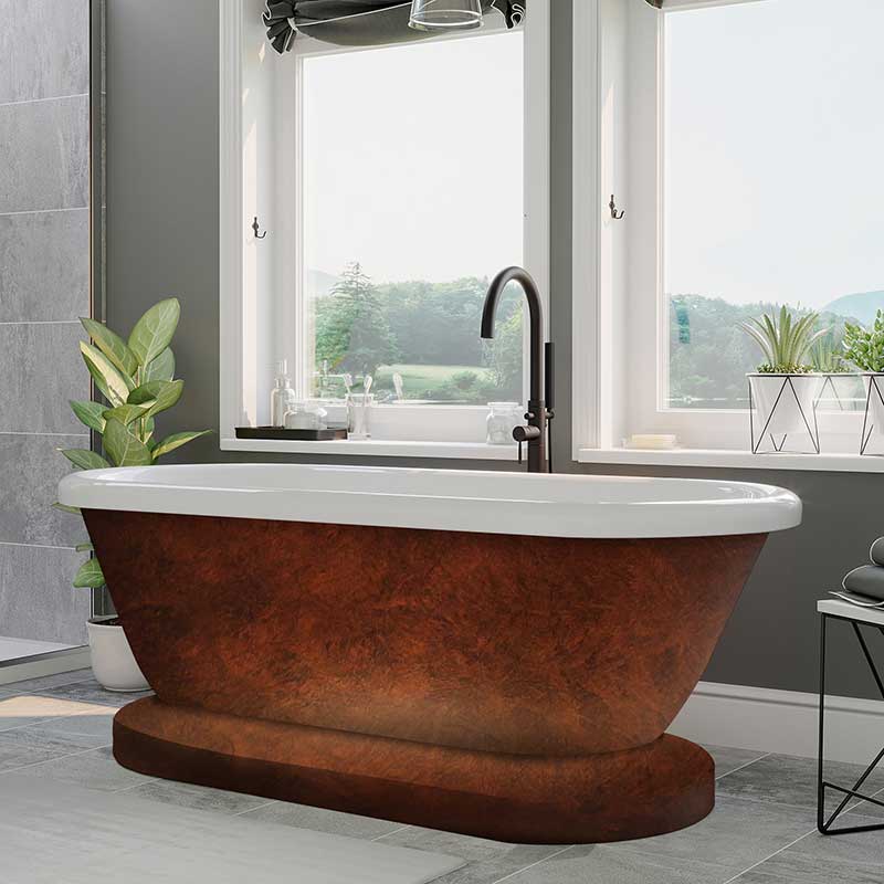 Cambridge Plumbing Acrylic double ended pedestal tub, no faucet drillings and copper bronze paint.