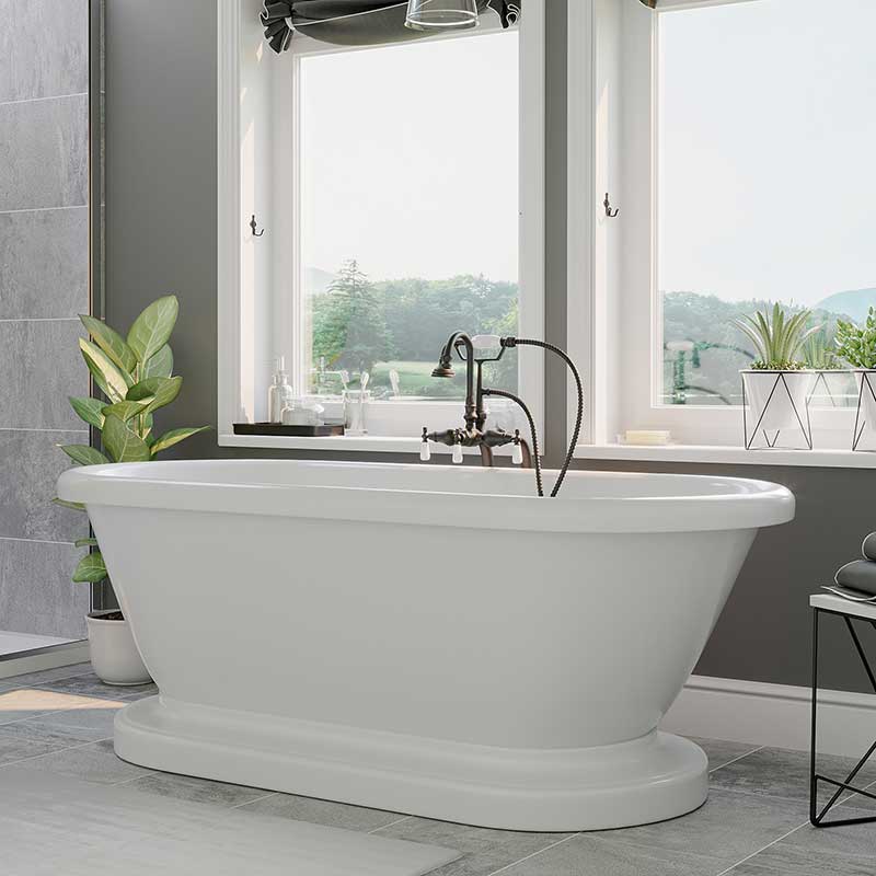 Cambridge Plumbing Acrylic Double Ended Pedestal Bathtub 70" X 30" with no Faucet Drillings and Complete Oil Rubbed Bronze Plumbing Package