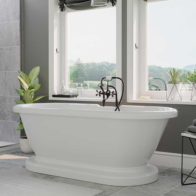 Cambridge Plumbing Acrylic Double Ended Pedestal Bathtub 70" X 30" with 7 inch Deck Mount Faucet Drillings and Oil Rubbed Bronze Chrome Plumbing Package