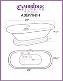 Cambridge Plumbing Acrylic Double Ended Pedestal Bathtub 70" X 30" with 7" Deck Mount Faucet Drillings 2
