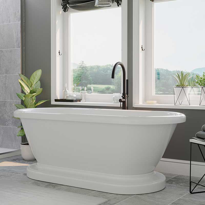 Cambridge Plumbing Acrylic Double Ended Pedestal Bathtub 60" X 30" with no Faucet Drillings and Complete Oil Rubbed Bronze Plumbing Package