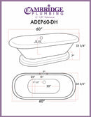 Cambridge Plumbing Acrylic Double Ended Pedestal Bathtub 60" X 30" with 7" Deck Mount Faucet Drillings 2