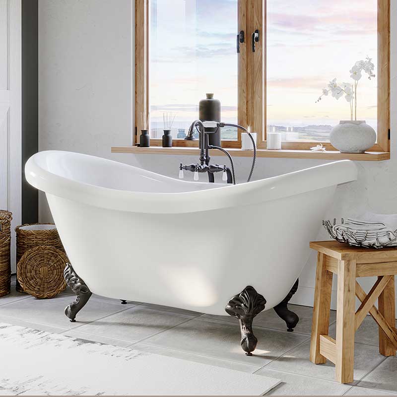 Cambridge Plumbing Acrylic Double Ended Clawfoot Bathtub 68" X 28" with no Faucet Drillings and Complete Oil Rubbed Bronze Plumbing Package