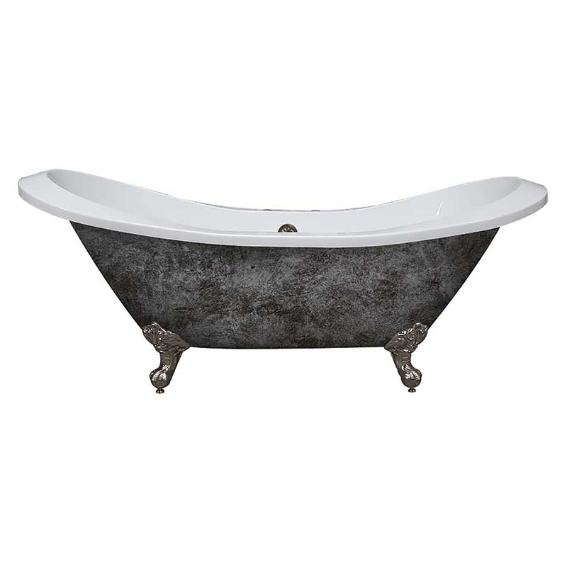 Cambridge Plumbing Scorched Platinum Extra Large Acrylic Double Slipper Clawfoot Tub, Brushed Nickel Feet and Deck Mount Faucet Holes