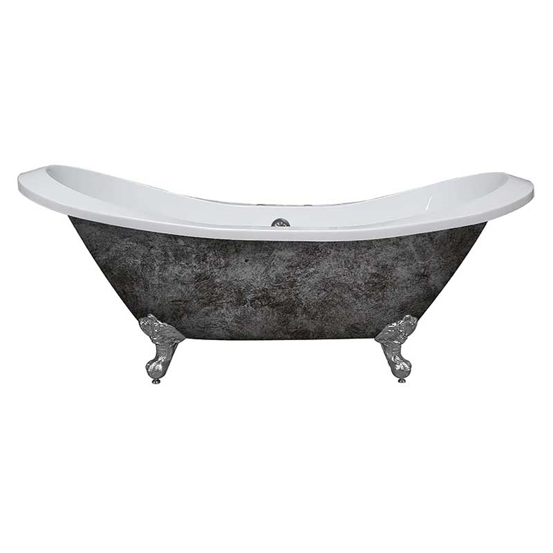 Cambridge Plumbing Scorched Platinum Extra Large Acrylic Double Slipper Clawfoot Tub, Polished Chrome Feet and Deck Mount Faucet Holes