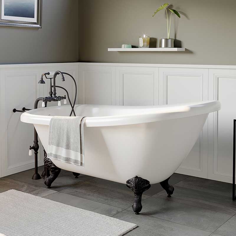 Cambridge Plumbing Acrylic Slipper Bathtub 61" X 28" with No Faucet Drillings and Complete Oil Rubbed Bronze Plumbing Package
